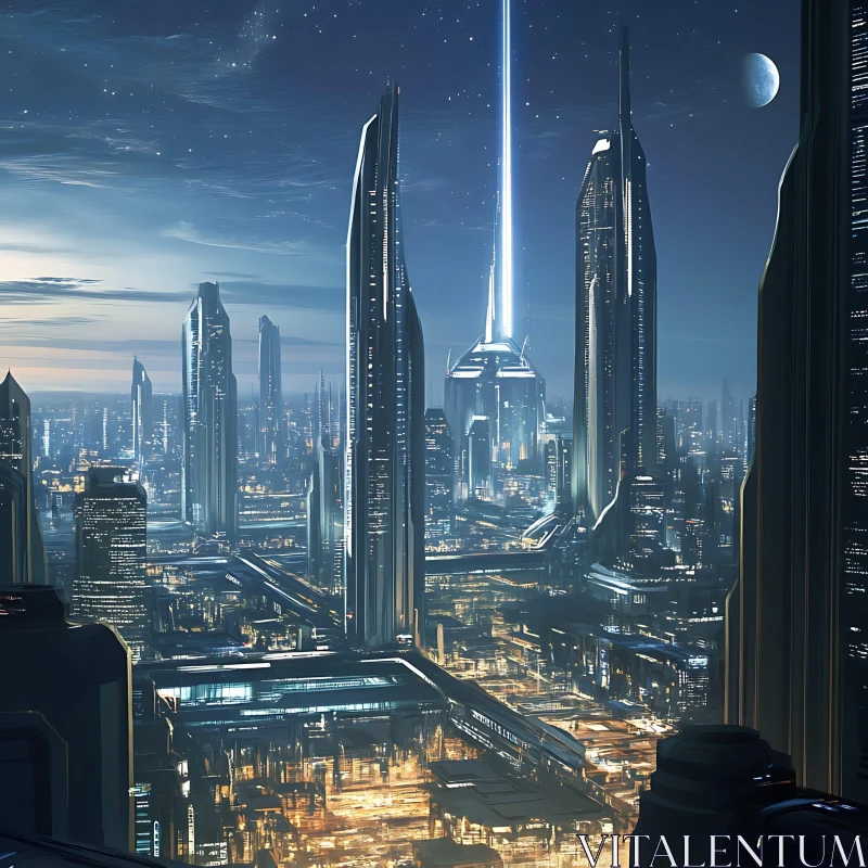 Futuristic Cityscape at Night AI Image