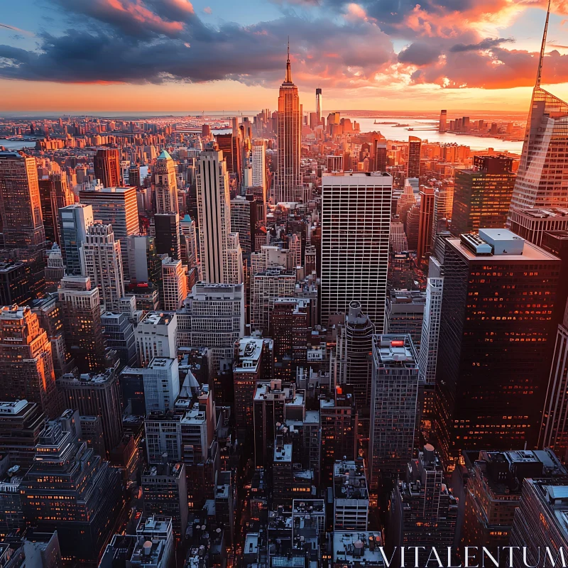 AI ART City Skyline at Dusk with Golden Sunlight