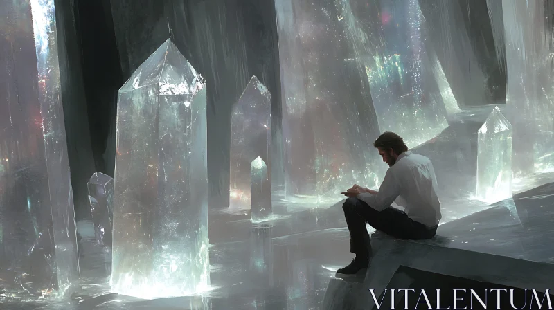 Man in Solitude with Enchanting Crystals AI Image