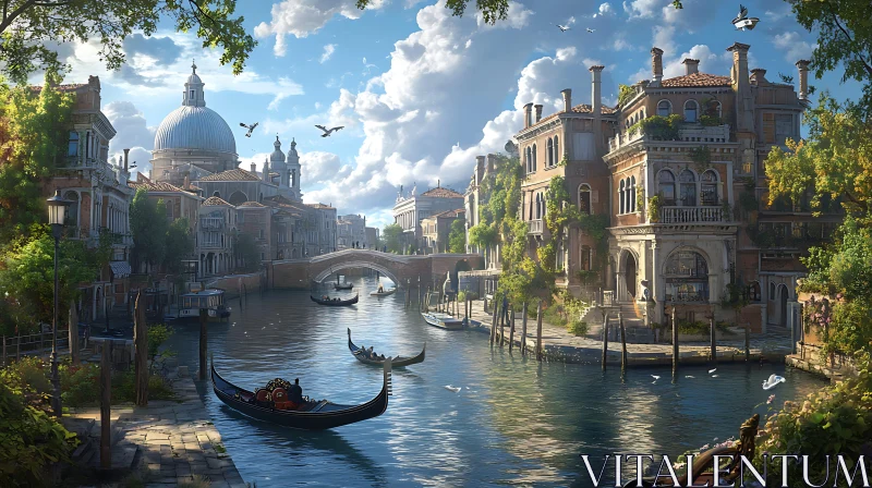 AI ART Venetian Canal and Historic Buildings