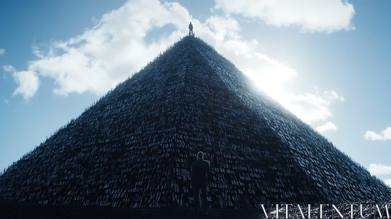 Towering Pyramid in Sunlight with Silhouetted Figures