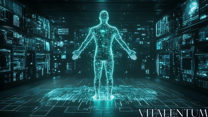 Hologram of Human in Digital Interface Room