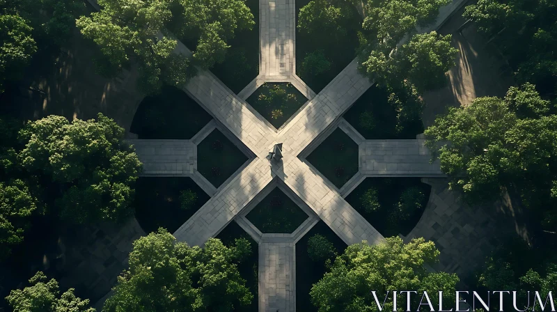Geometric Pathways Surrounded by Green Trees