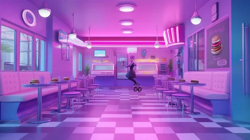 Neon-Lit Diner with Futuristic Design