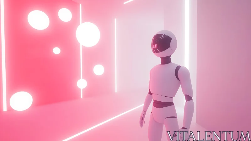 Futuristic Robot in Neon-lit Corridor