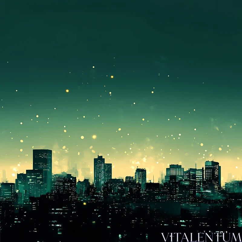 Nighttime Urban Landscape with Twinkling Lights AI Image