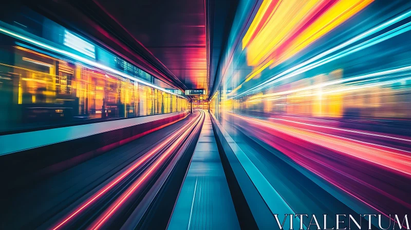 High-Speed Urban Train with Neon Lights