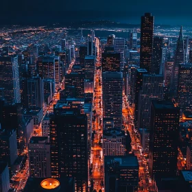 Urban Nightscape with Skyscrapers and Illuminated Streets