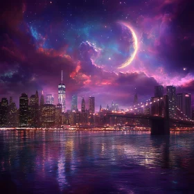 Enchanting Nighttime City View with Vibrant Sky