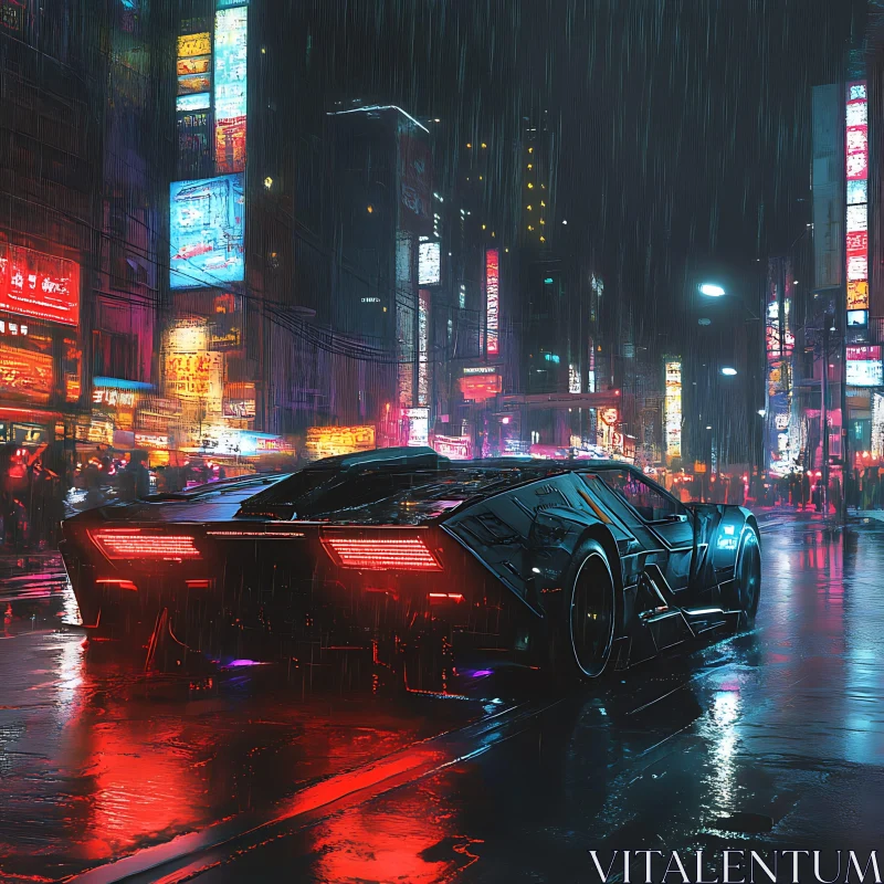 Cyberpunk Cityscape with Futuristic Vehicle