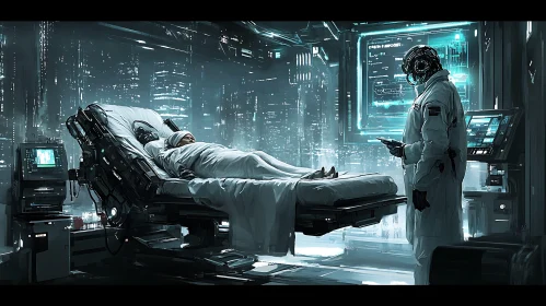 Cyberpunk Medical Facility at Night