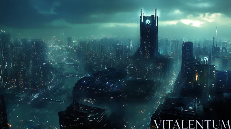 Enigmatic Night Skyline of a Futuristic City