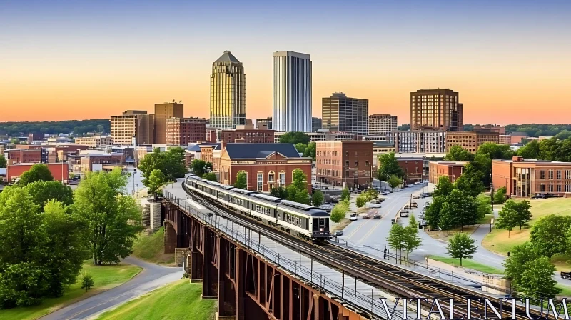 Urban Skyline and Bridge at Sunset AI Image