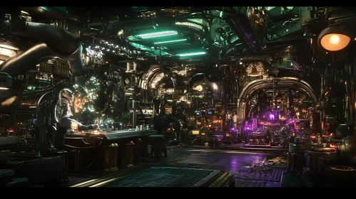 High-Tech Industrial Lab with Neon Lighting