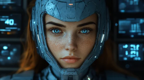 Futuristic Woman with Cybernetic Helmet