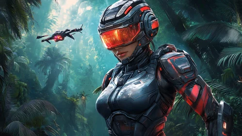 High-Tech Soldier in Overgrown Jungle