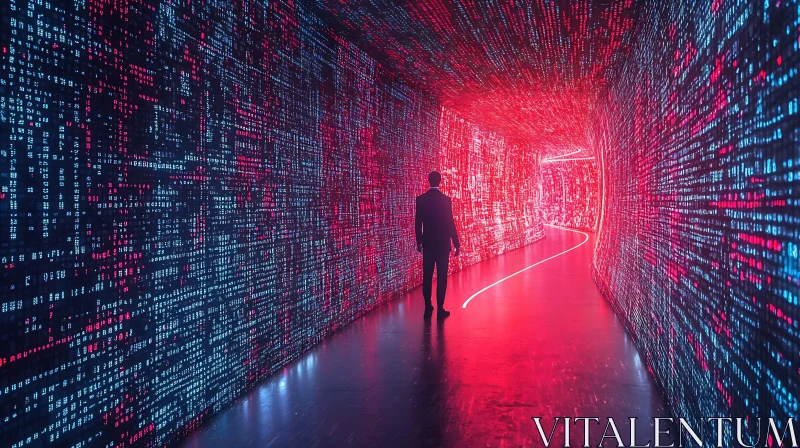 Futuristic Tunnel with Digital Code