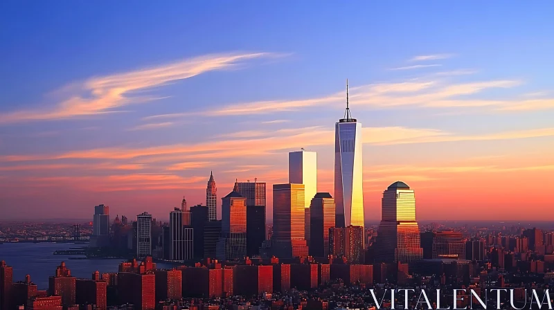 Urban Sunset Skyline View AI Image