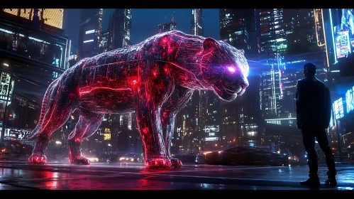Cyberpunk Night: Digital Tiger in High-Tech City