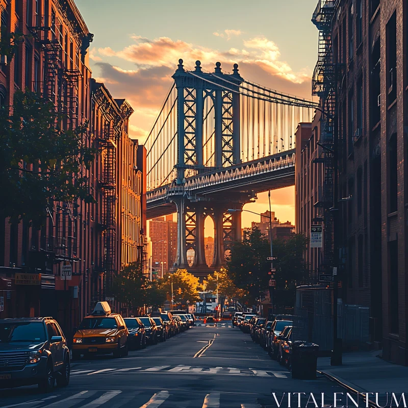 Golden Hour City View with Iconic Bridge