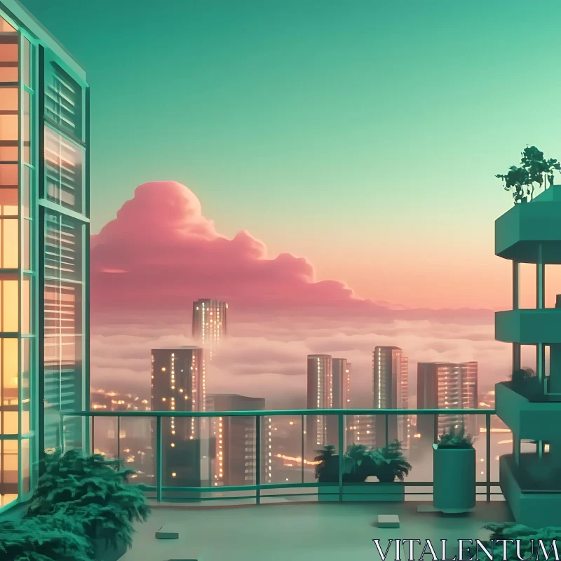 Urban Skyline with Fog and Sunset