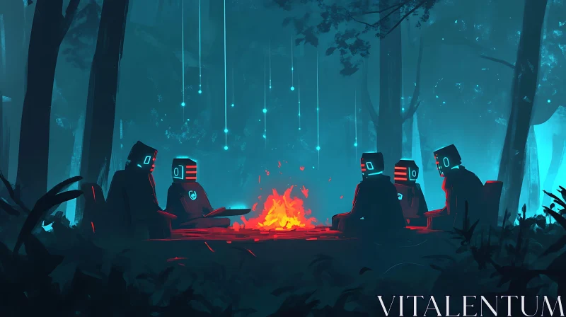 Mystical Forest Gathering of Robots by Firelight