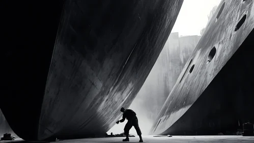 Shipyard Worker in Dramatic Contrast