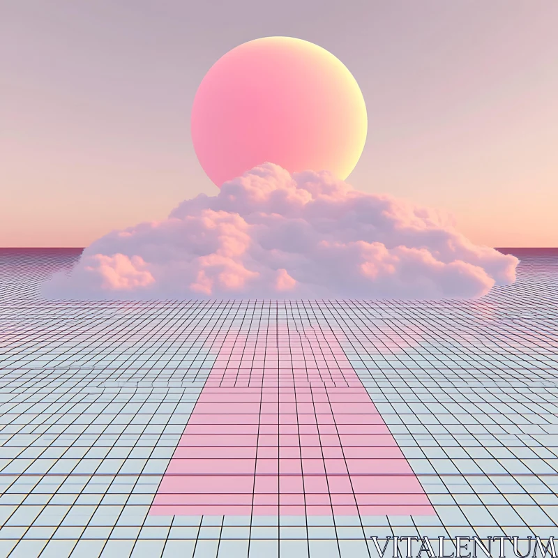 Dreamy Pastel Sun with Geometric Ground AI Image