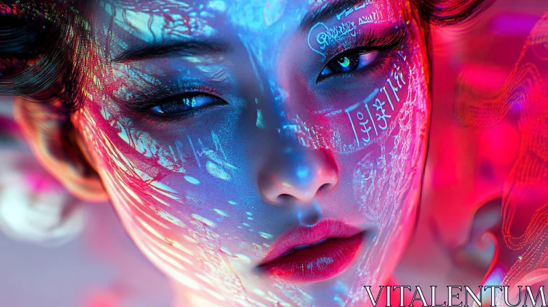 Cybernetic Woman Portrait in Vivid Colors AI Image