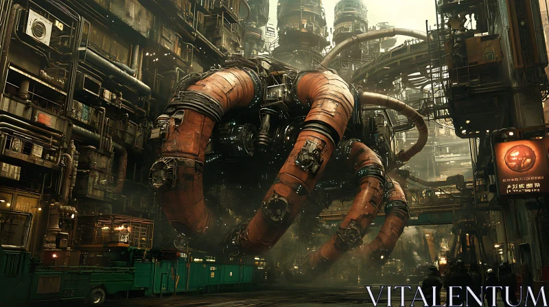 Intricate Steampunk Machinery in Dystopian Setting AI Image