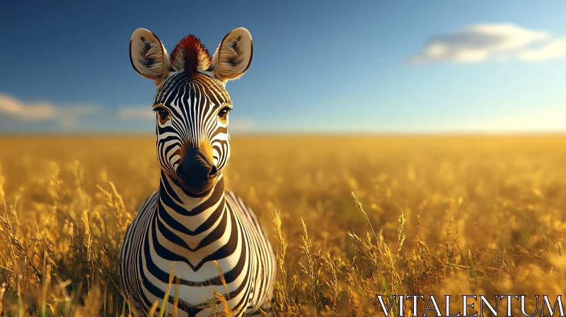 AI ART Zebra in Sunlit Grassland