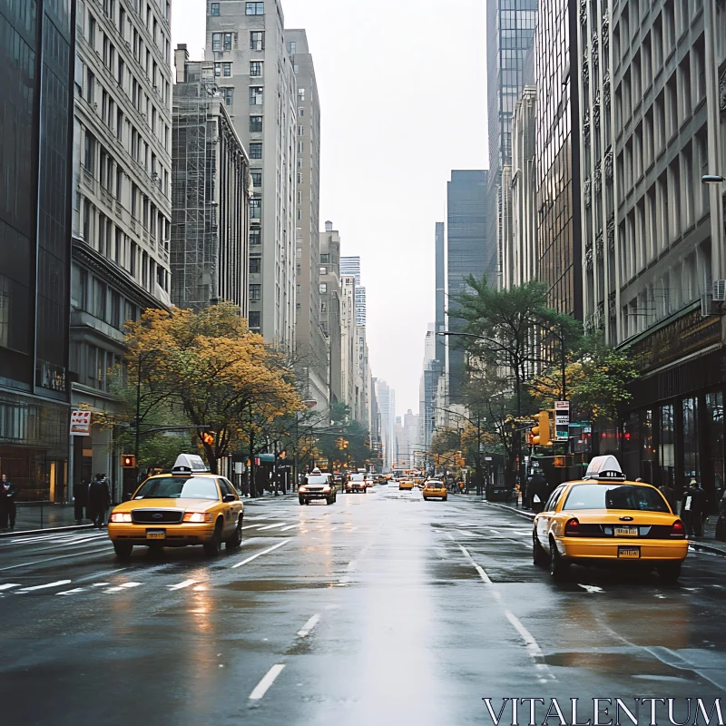 AI ART Urban Scene with Yellow Cabs and Tall Buildings