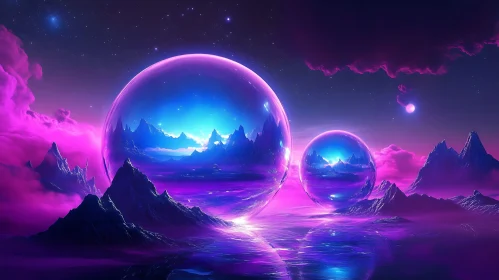 Floating Spheres and Mystical Night Mountains