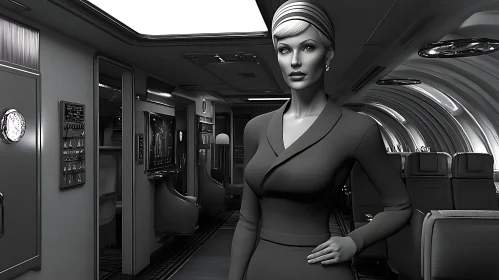 Modern Airplane Interior with Elegant Flight Attendant