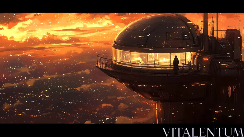 Sunset over a Sci-Fi City with Dome Architecture AI Image