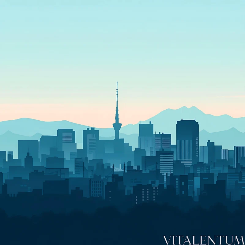 AI ART Morning Cityscape with Mountains