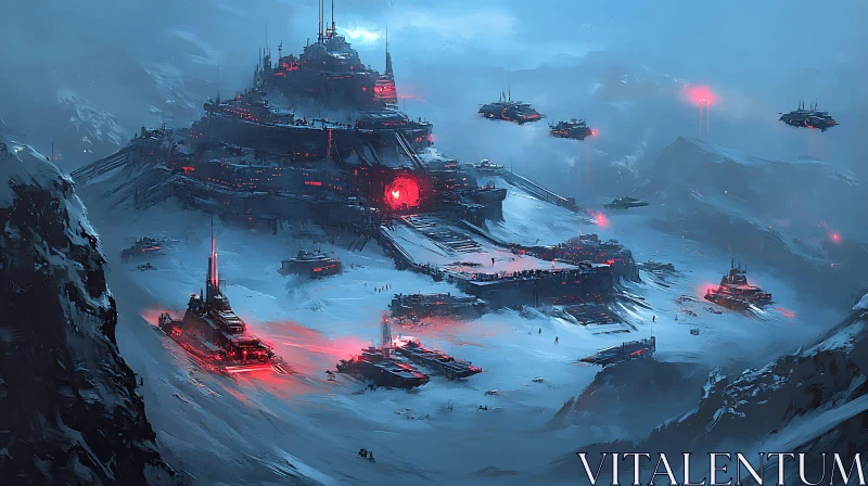 Snow-Covered Futuristic Base AI Image