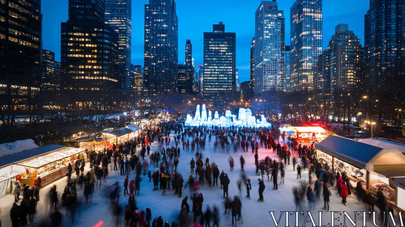 Nighttime Ice Rink in the Heart of the City AI Image