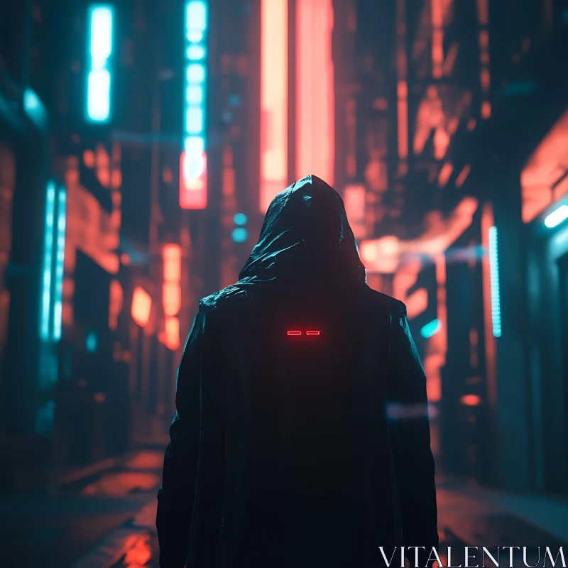 Mystery Hooded Entity in Neon-Lit Urban Jungle AI Image