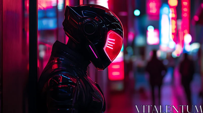 AI ART Sci-Fi Cyborg Amidst Neon City Lights