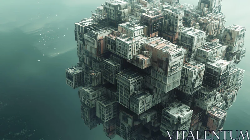 AI ART Floating Cubic City on Water