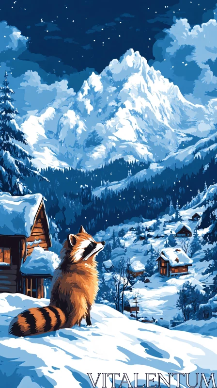 Raccoon in Winter Wonderland AI Image