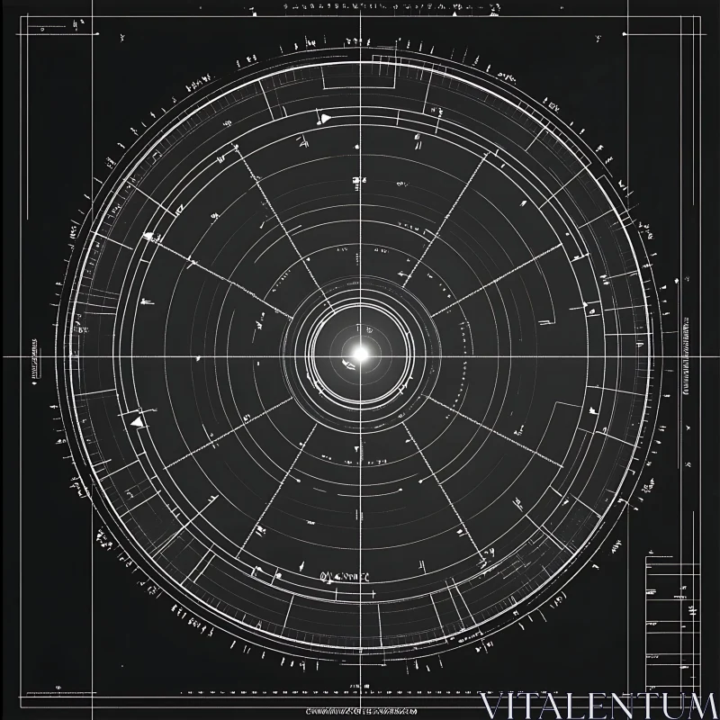 Intricate Circular Blueprint Design AI Image