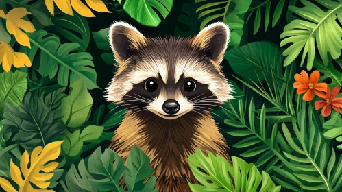 Curious Raccoon in a Leafy Jungle Retreat