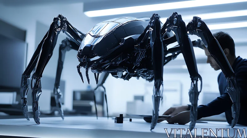 Advanced Spider-Like Robot in High-Tech Laboratory AI Image