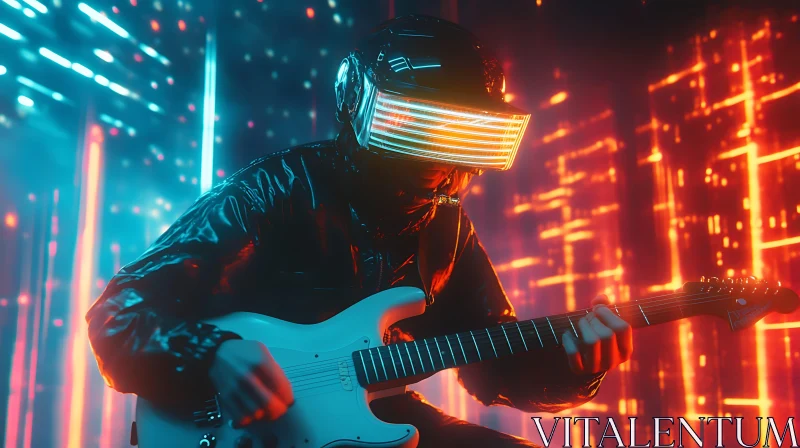 Cyberpunk Musician in Neon Lights AI Image