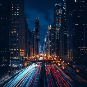 City Night Lights and Skyscrapers