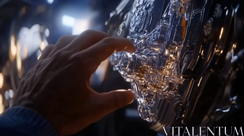 AI ART Advanced Mechanical Crystal Touched by Hand