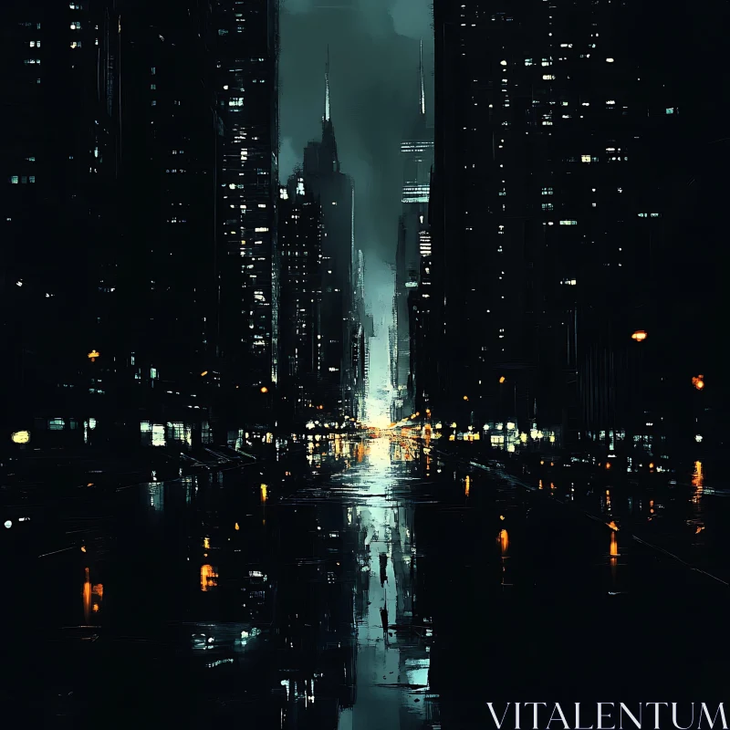 AI ART Moody Night Scene in a Rainy City