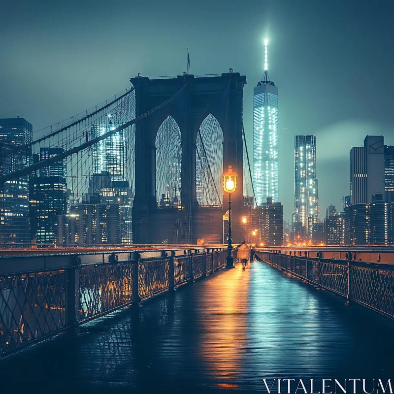 AI ART Illuminated Brooklyn Bridge at Night